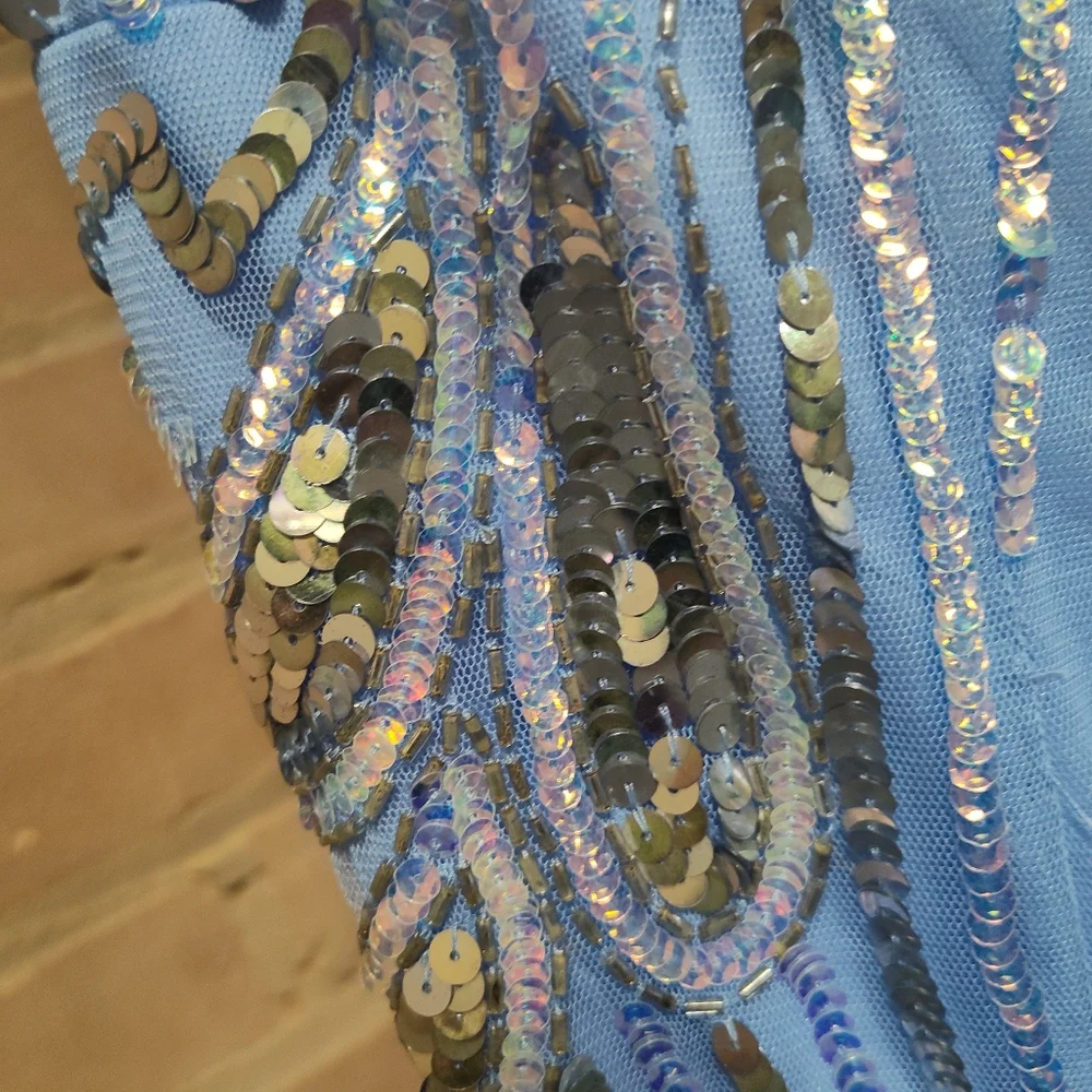ASOS Curve | Luxe Embellished Gemstone Sequin Mini Dress With Feathers - Picture 6 of 8